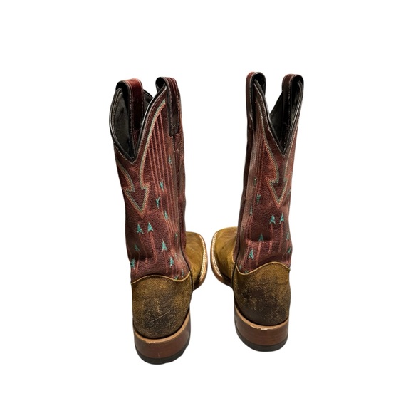 Justin Women's Bent Rail Cowgirl Boots Western Leather Suede Red Blue Size 6.5 B - Picture 5 of 7